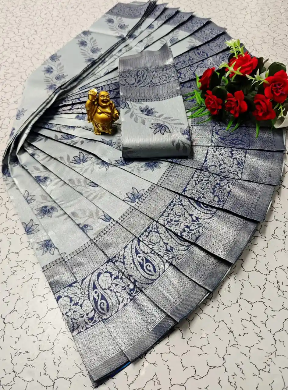 Steel Grey Designer Border Silk Saree